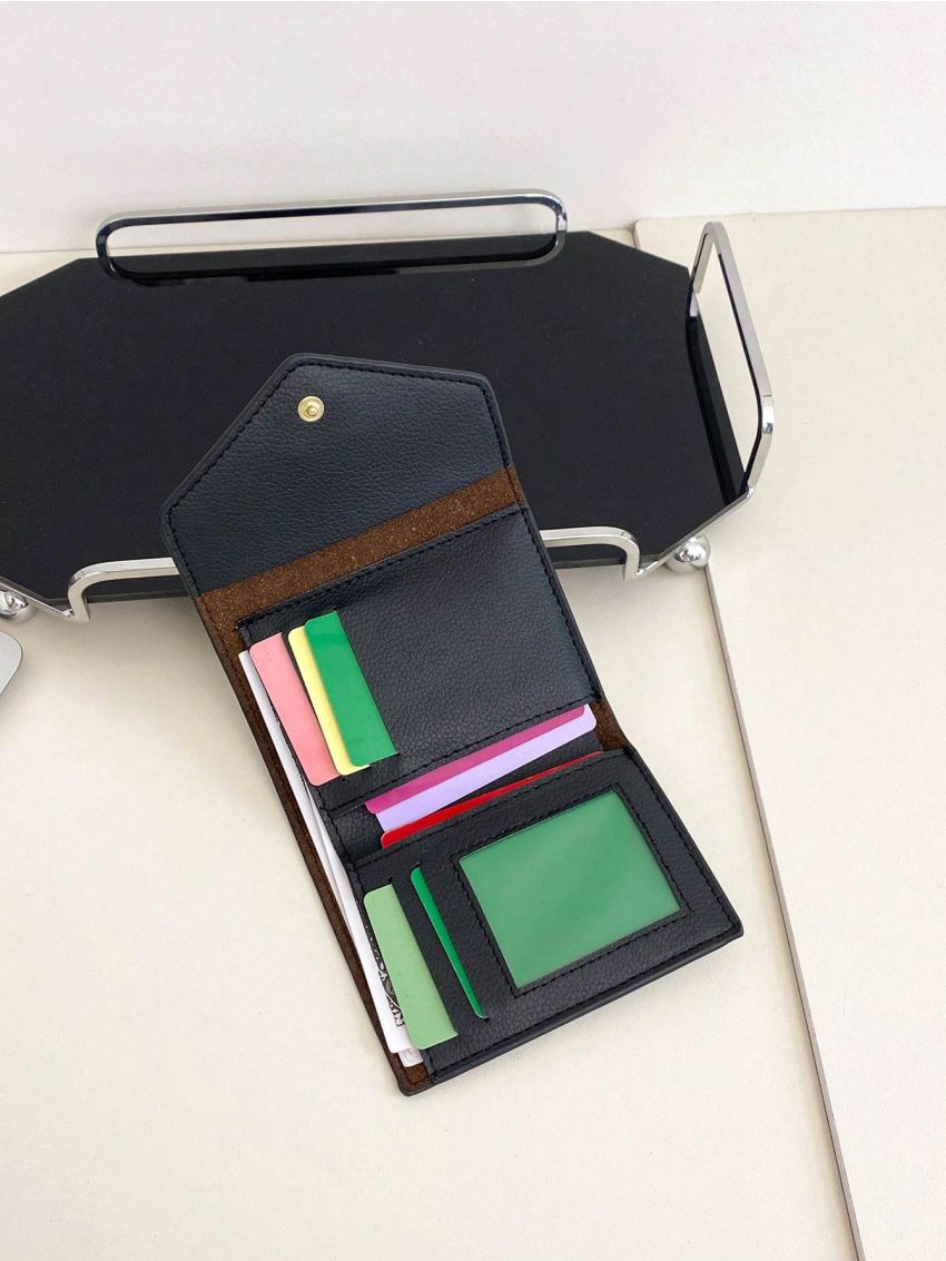 Geometric Pattern Small Wallet Flap Metal Decor