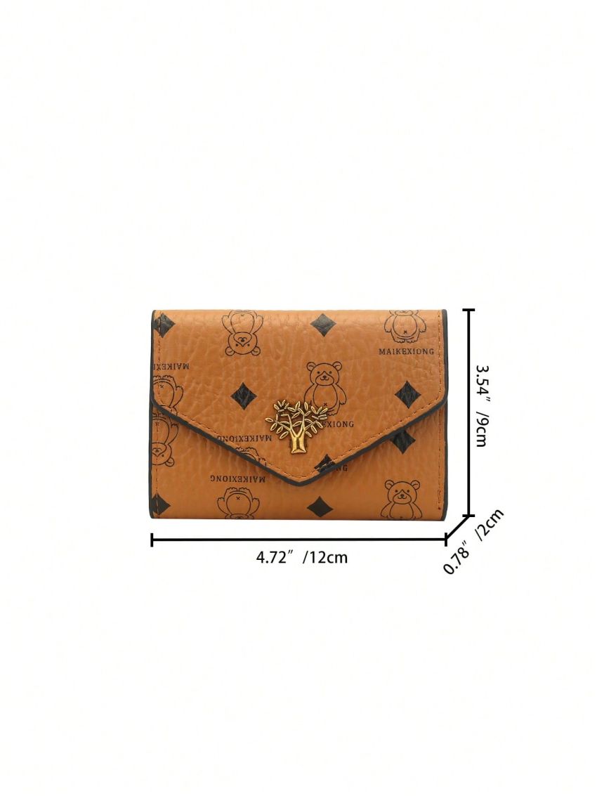 Geometric Pattern Small Wallet Flap Metal Decor