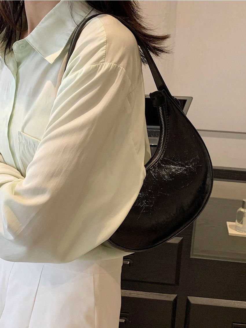 Small Hobo Bag Textured Minimalist With Zipper PU