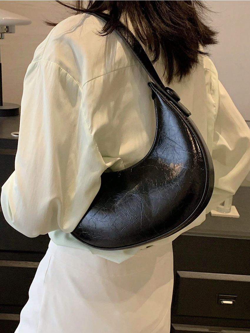 Small Hobo Bag Textured Minimalist With Zipper PU