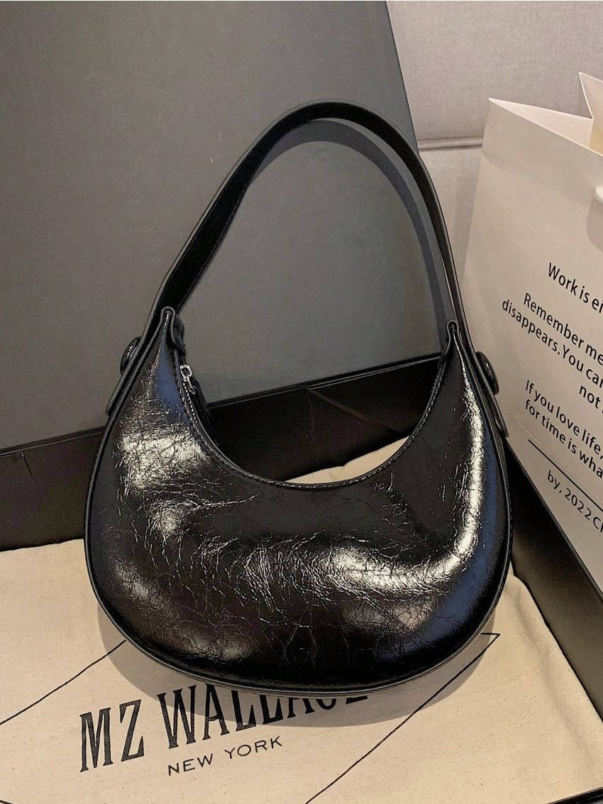 Small Hobo Bag Textured Minimalist With Zipper PU