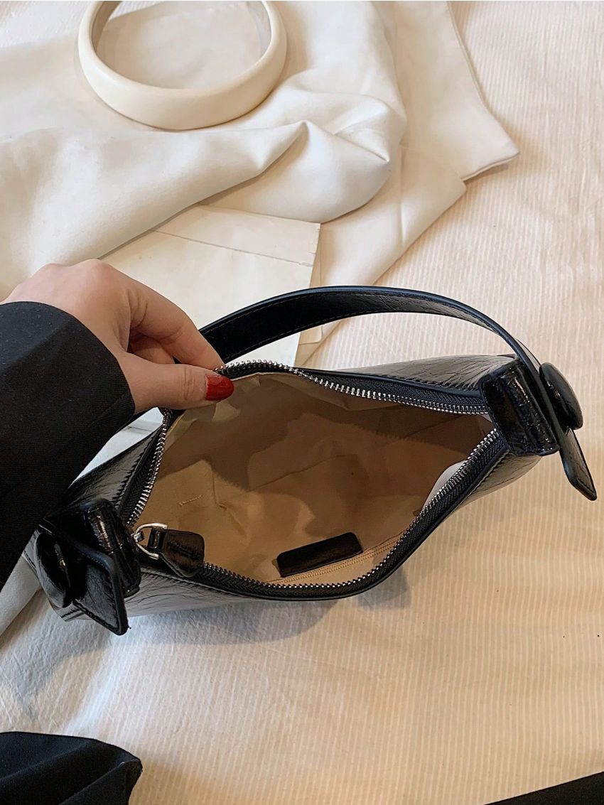 Small Hobo Bag Textured Minimalist With Zipper PU