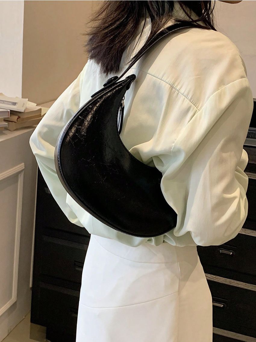 Small Hobo Bag Textured Minimalist With Zipper PU