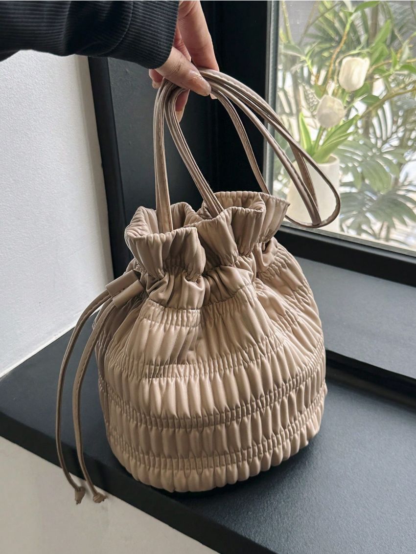 Mini Bucket Bag Ruched Detail Drawstring Design