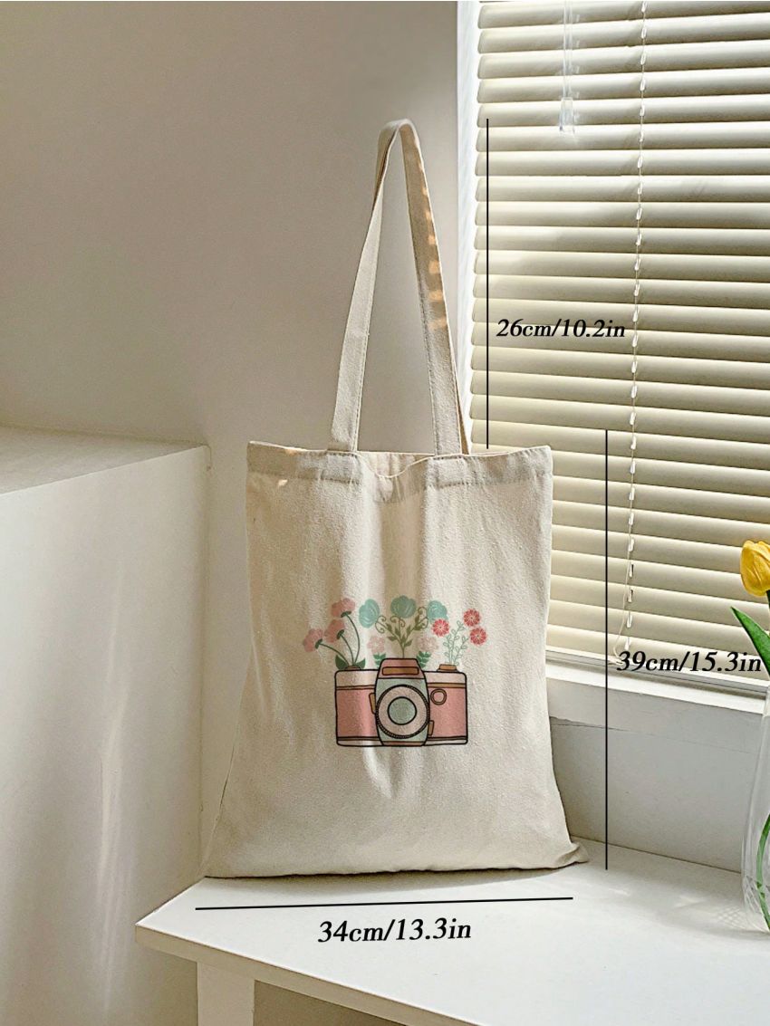 Small Shopper Bag Camera & Floral Graphic Preppy