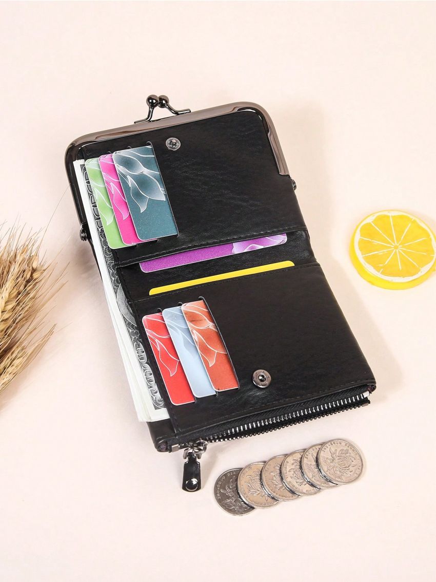 Letter Detail Small Wallet Kiss Lock Design