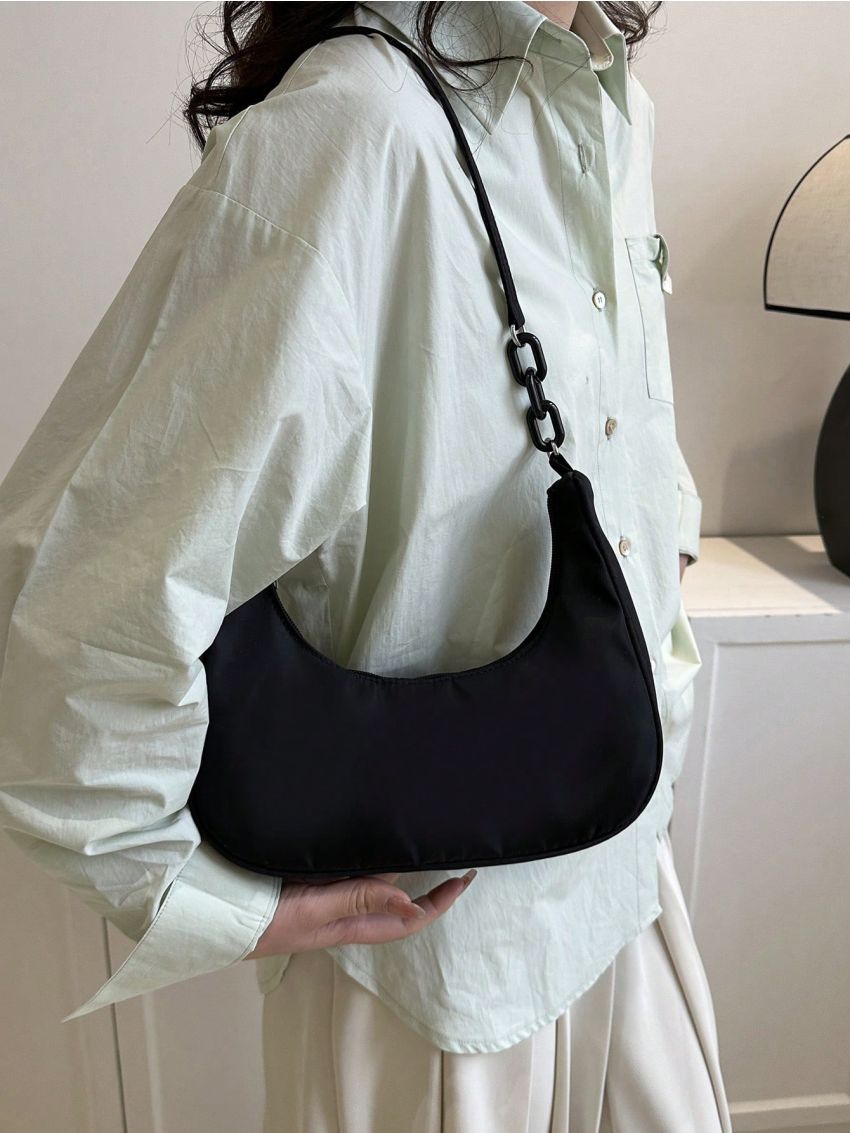 Medium Hobo Bag Solid Color Nylon