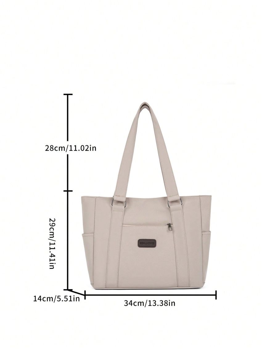 Casual Tote Bag Double Handle Letter Patch Decor