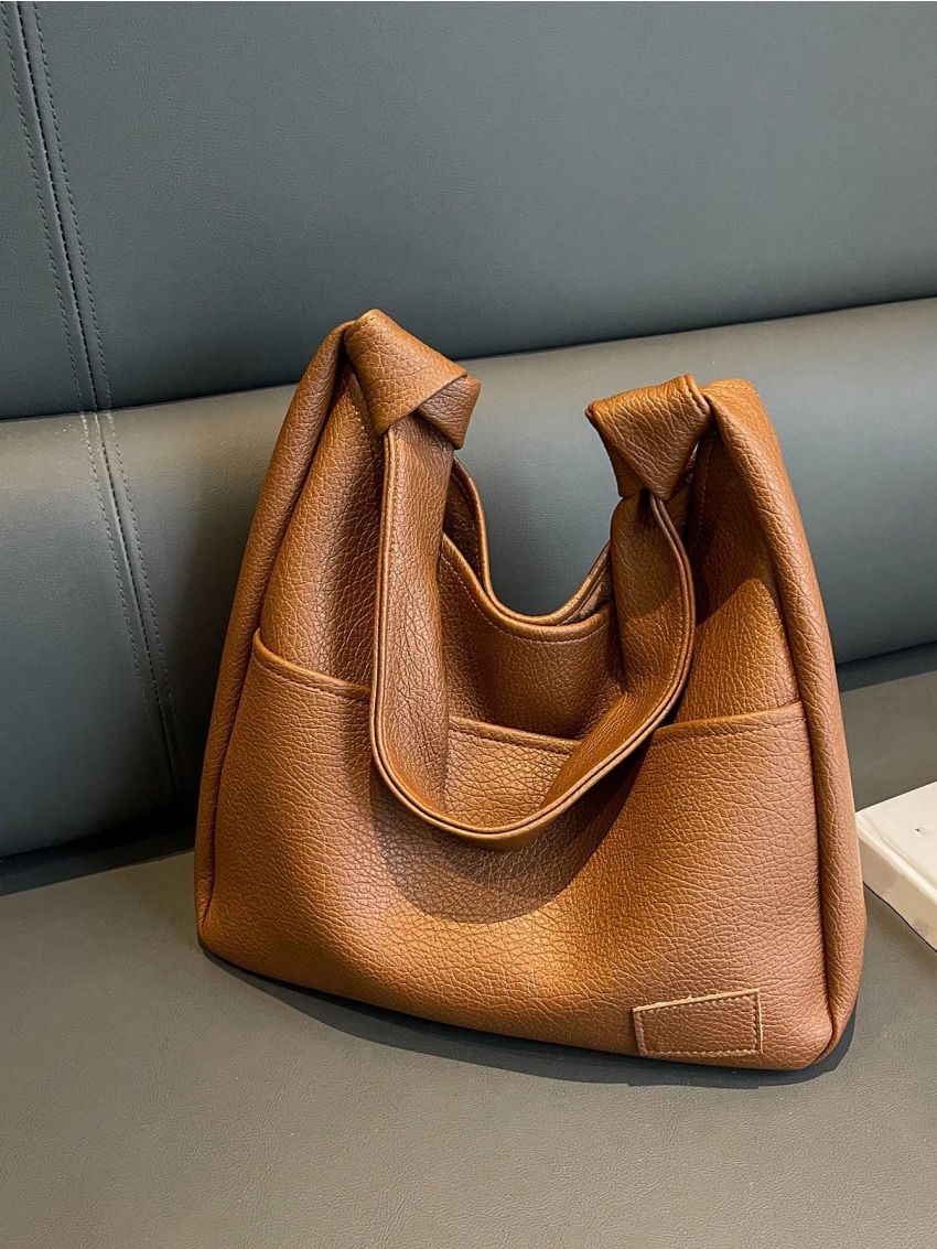 Textured Hobo Bag Brown Pu Fashion