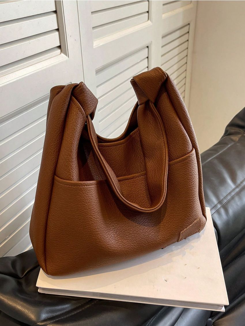 Textured Hobo Bag Brown Pu Fashion