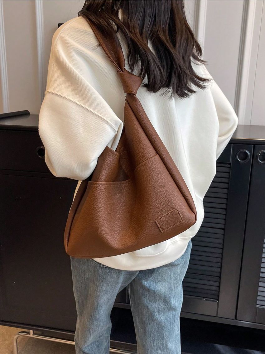 Textured Hobo Bag Brown Pu Fashion