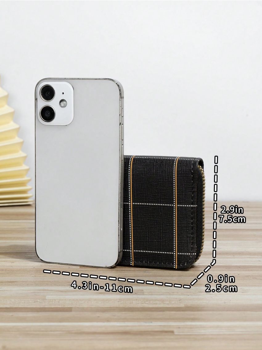 Plaid Pattern Card Holder With Zipper Fashion