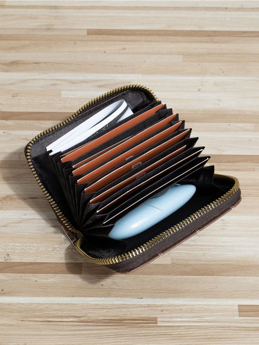 Plaid Pattern Card Holder With Zipper Fashion