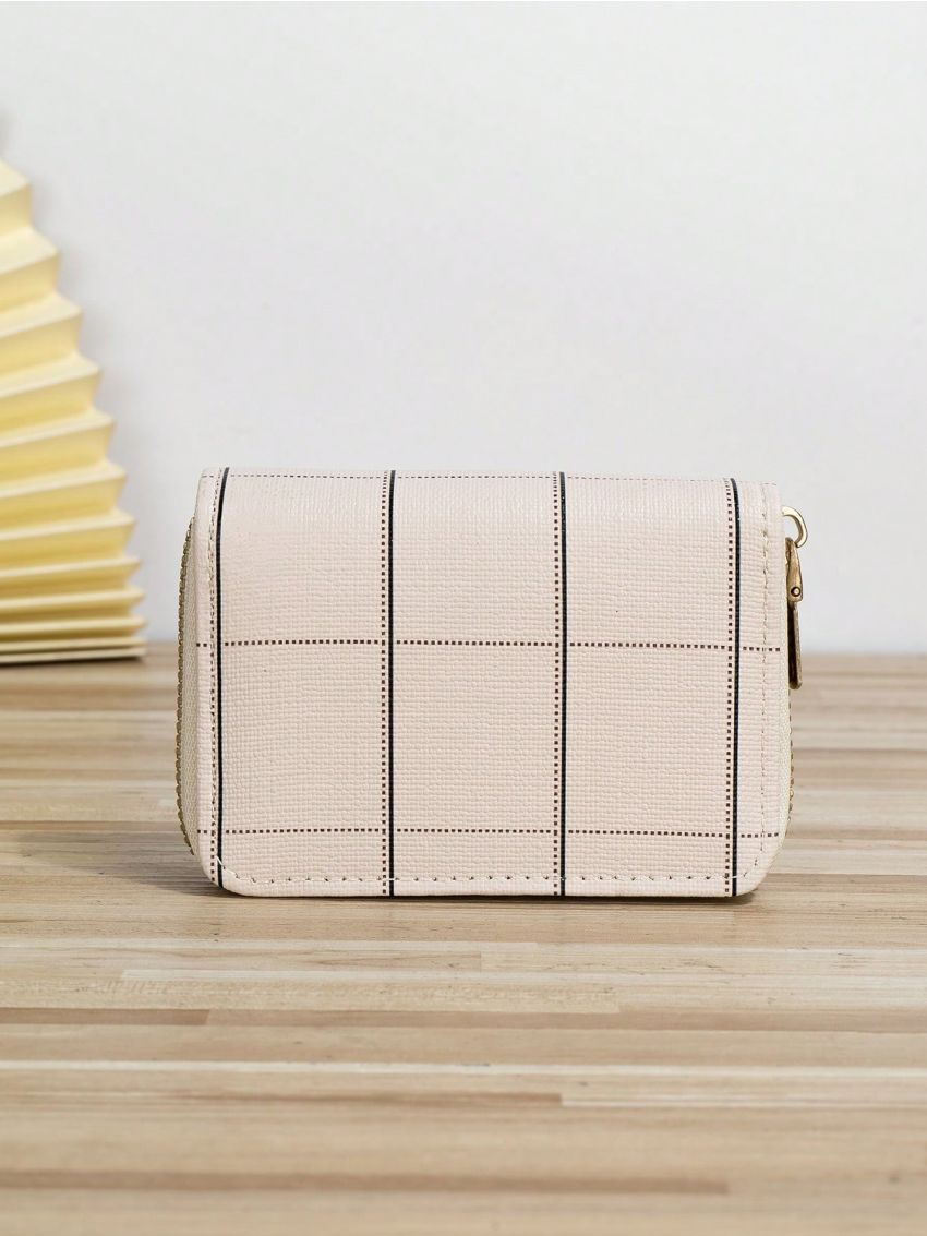 Plaid Pattern Card Holder With Zipper Fashion