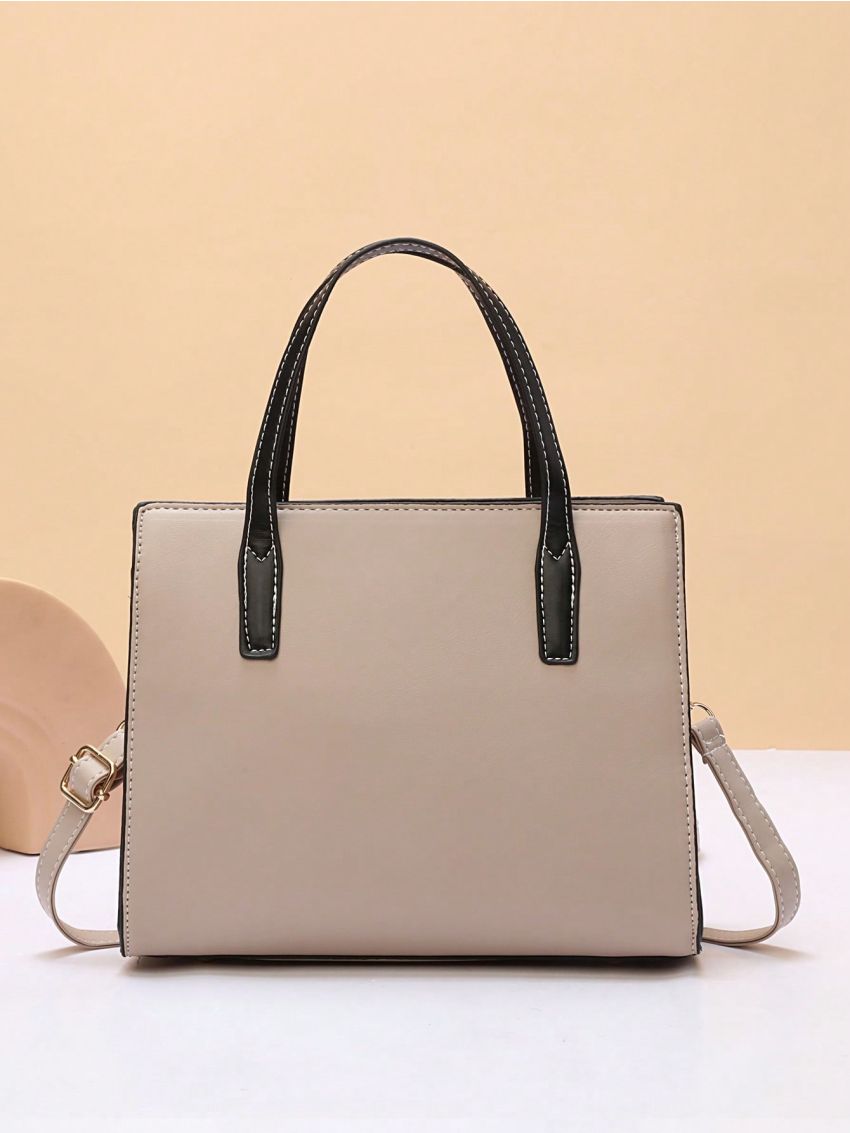 Colorblock Square Bag Pu Top Handle