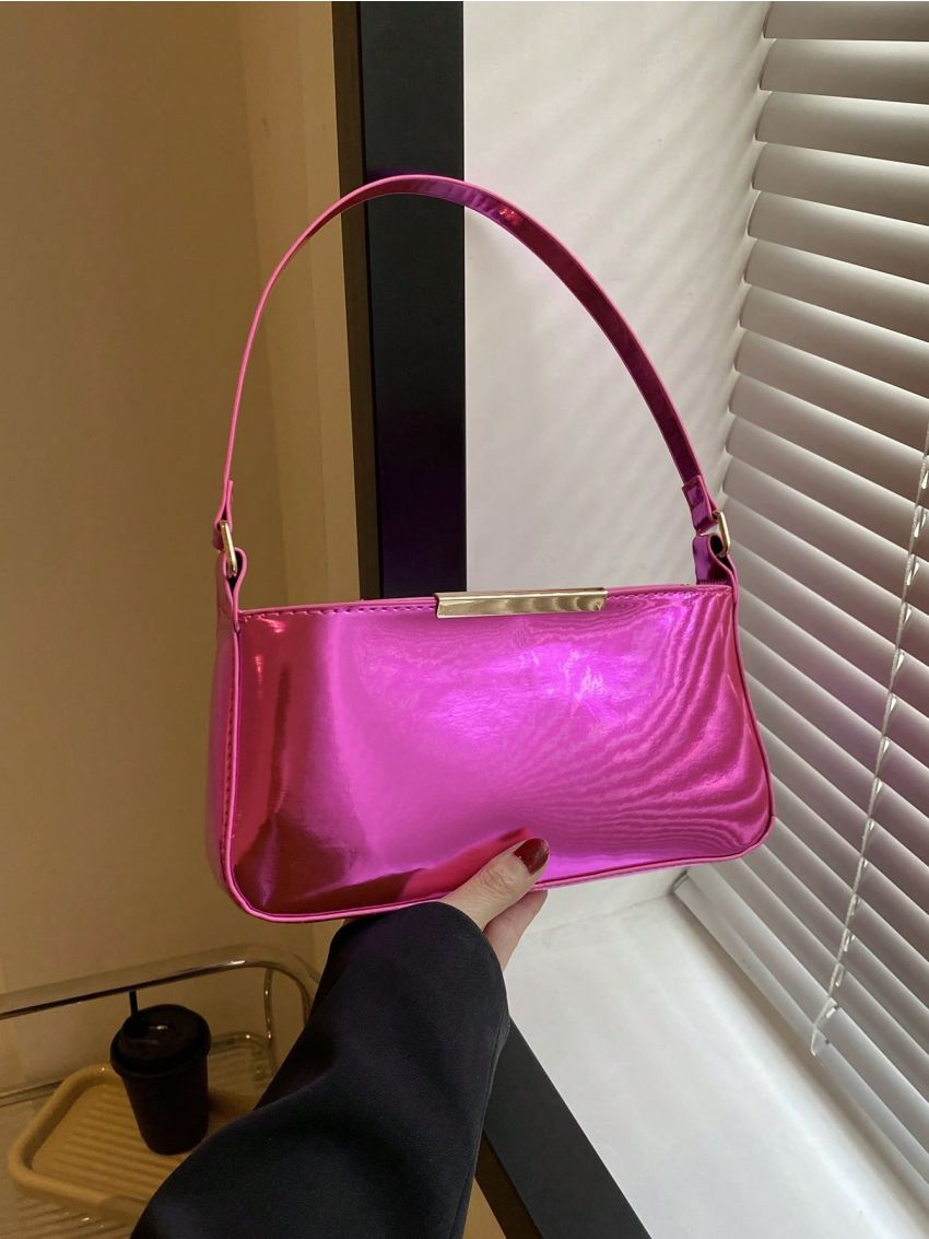 Metal Detail Baguette Bag Funky Pink