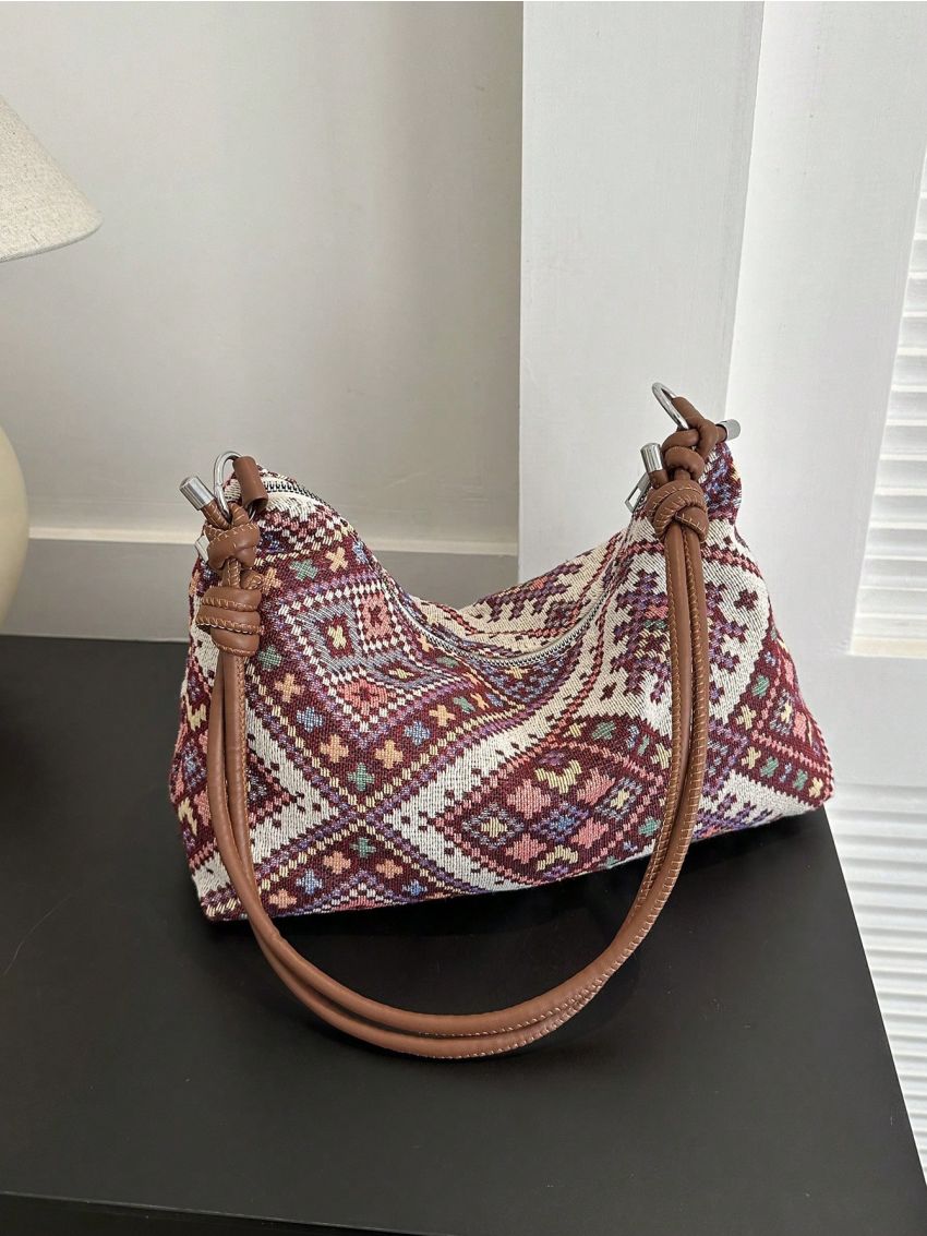 Geometric Pattern Hobo Bag Colorblock For Daily