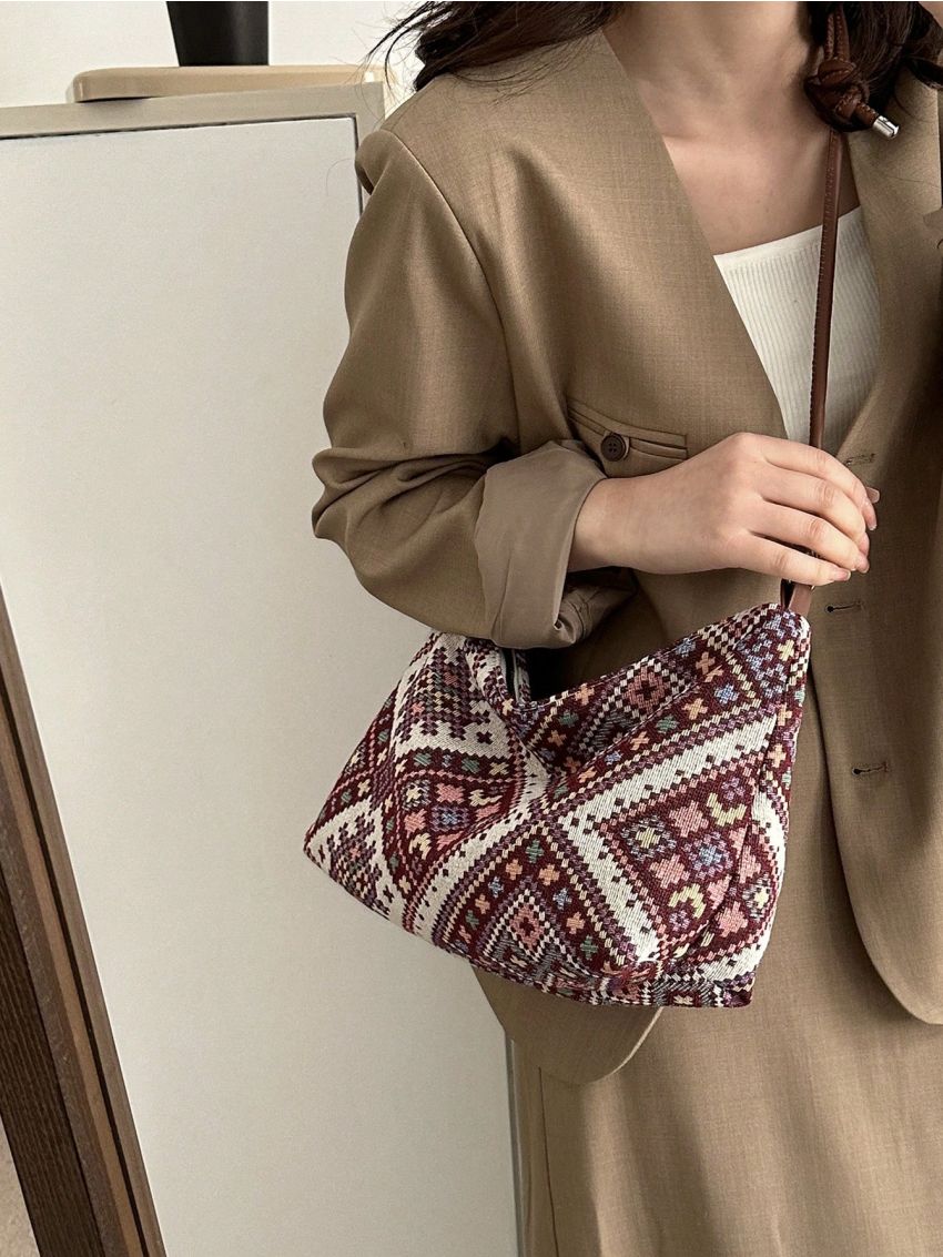 Geometric Pattern Hobo Bag Colorblock For Daily