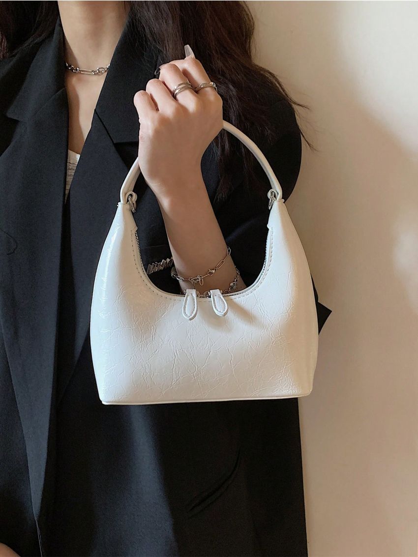 Mini Hobo Bag White Minimalist Top Handle