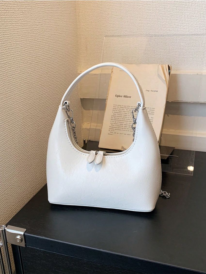 Mini Hobo Bag White Minimalist Top Handle