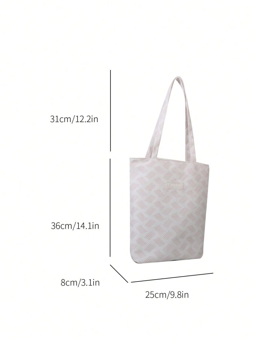 Letter Patch Square Bag Striped Pattern Double Handle For Daily