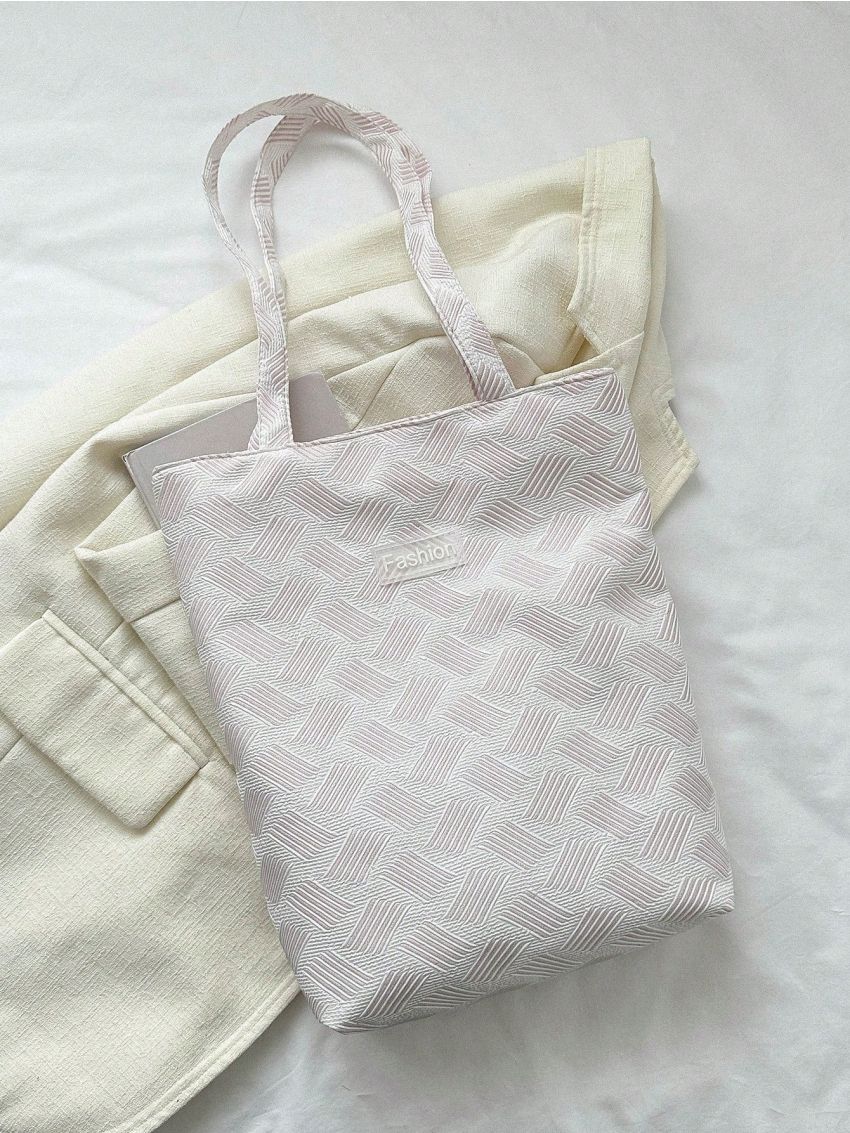 Letter Patch Square Bag Striped Pattern Double Handle For Daily