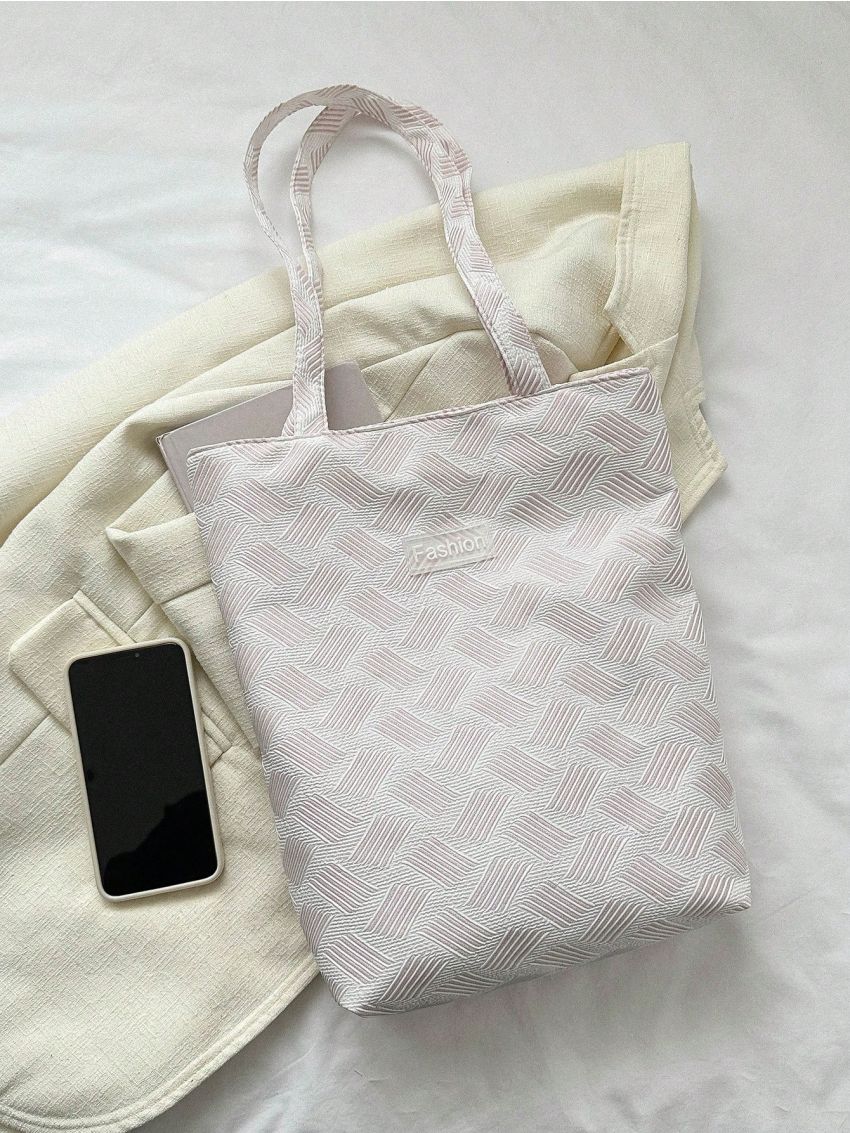 Letter Patch Square Bag Striped Pattern Double Handle For Daily