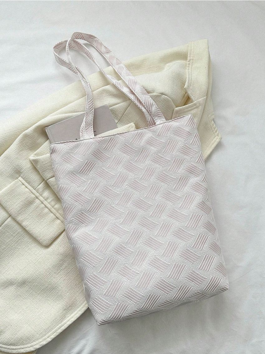 Letter Patch Square Bag Striped Pattern Double Handle For Daily