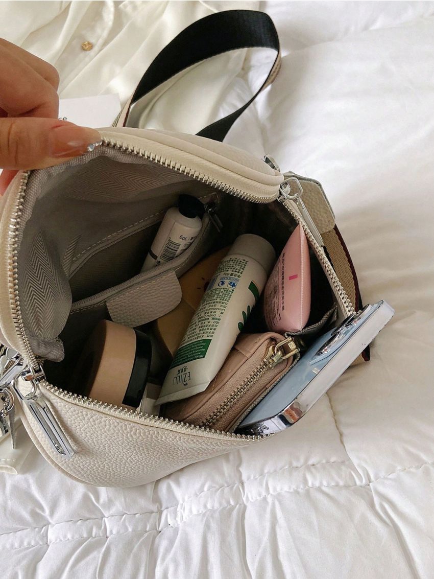 PU Novelty Bag Litchi Embossed Adjustable Strap