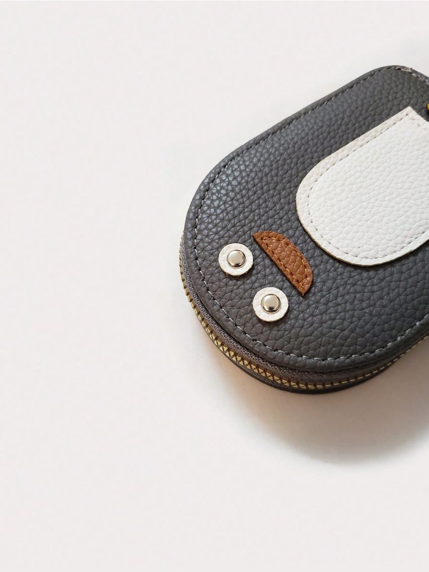 Penguin Patch Decor Coin Purse 11-slot Zipper PU