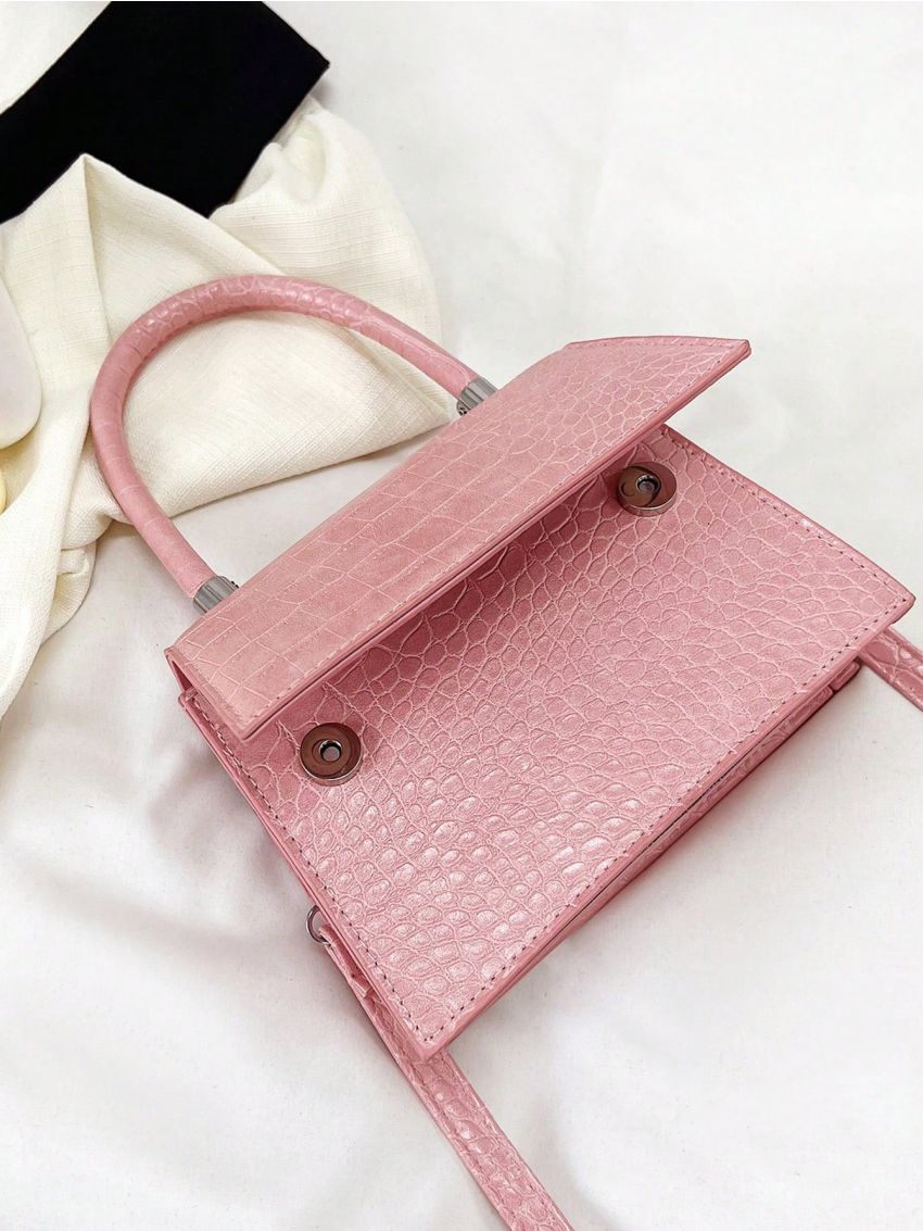 Mini PU Square Bag Crocodile Print Flap Adjustable Strap