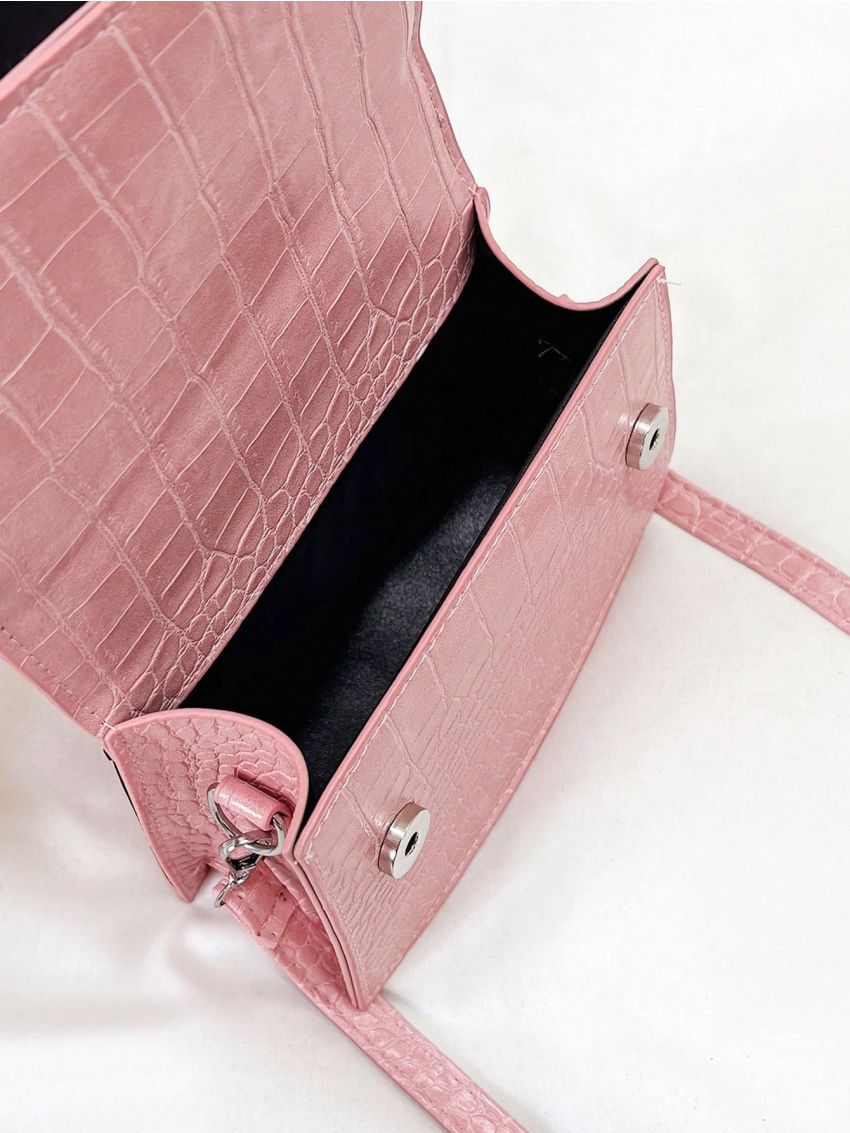 Mini PU Square Bag Crocodile Print Flap Adjustable Strap
