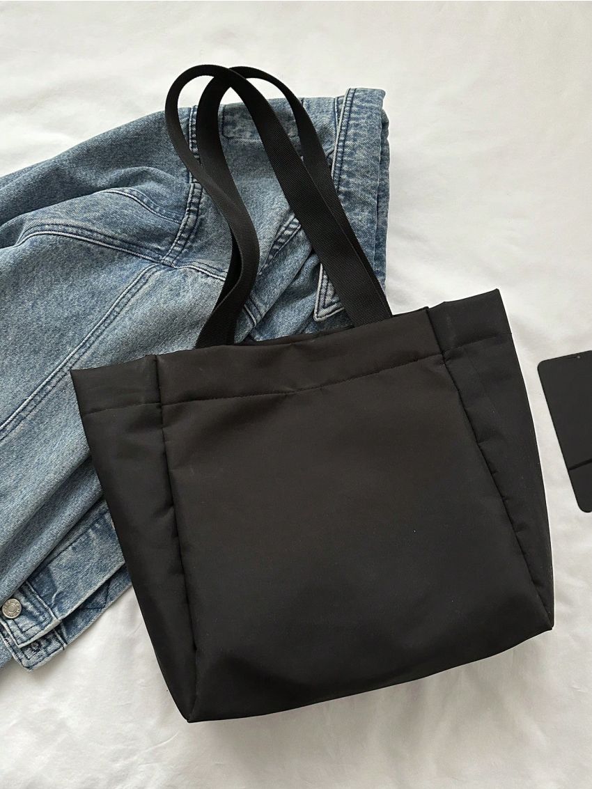 Small Shopper Bag Plain Double Handle Black