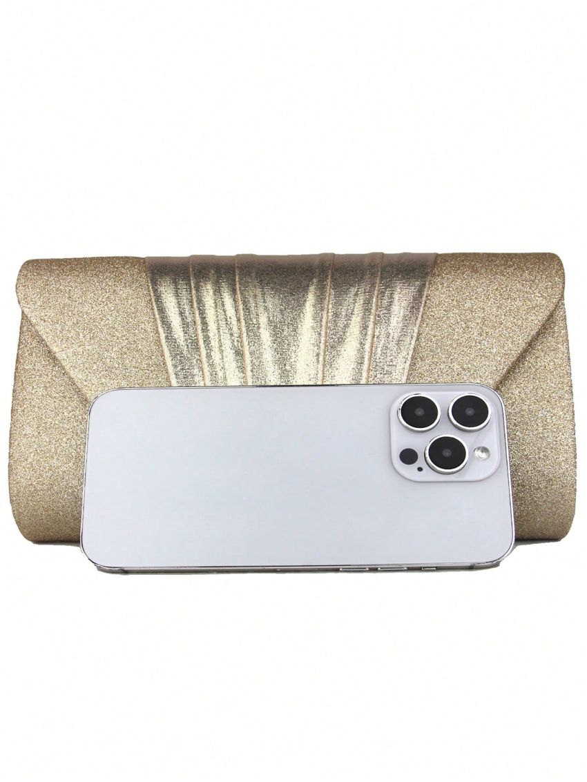 Glitter Envelope Bag Pleated Detail Glamorous, Perfect Bride Purse For Wedding, Prom & Party Events
