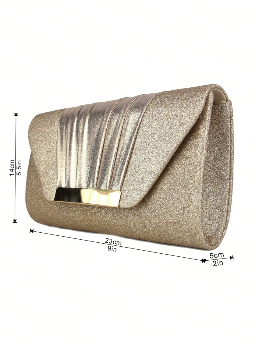 Glitter Envelope Bag Pleated Detail Glamorous, Perfect Bride Purse For Wedding, Prom & Party Events