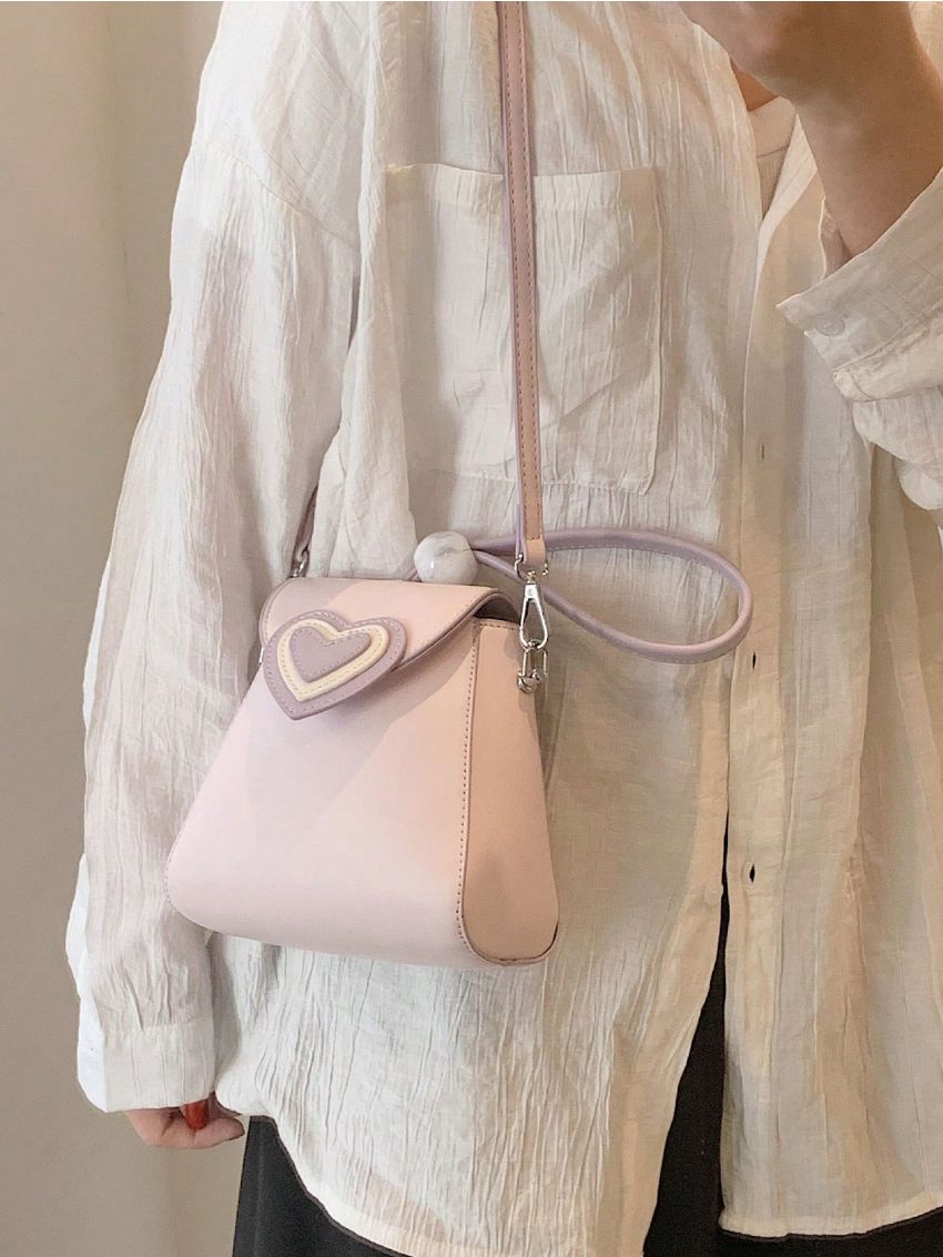 PU Satchel Bag Heart Decor Mini