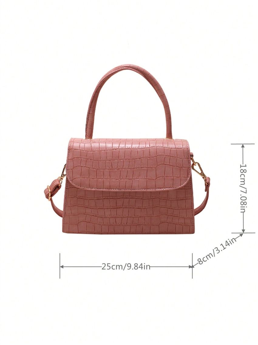 PU Square Bag Crocodile Embossed Solid Color Flap