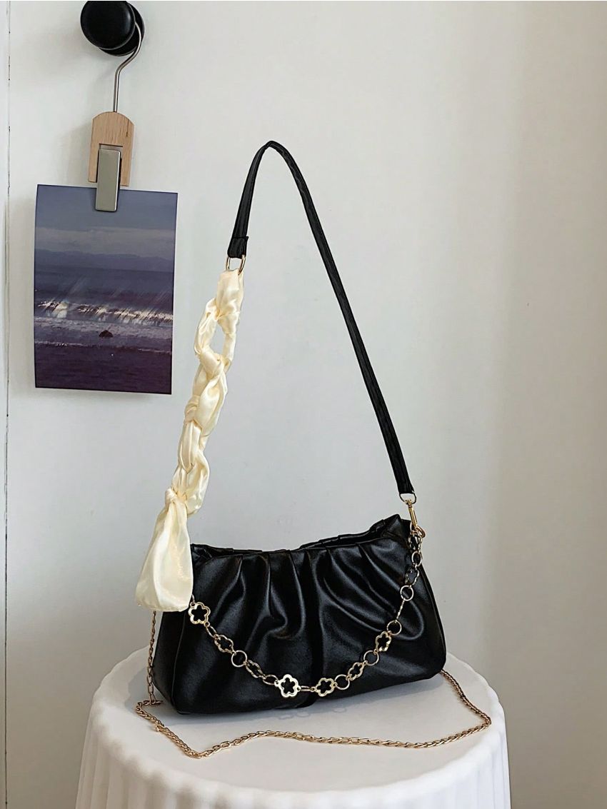 Black Hobo Bag Minimalist Medium PU