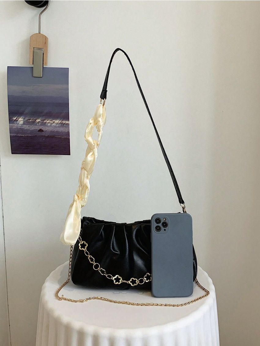 Black Hobo Bag Minimalist Medium PU