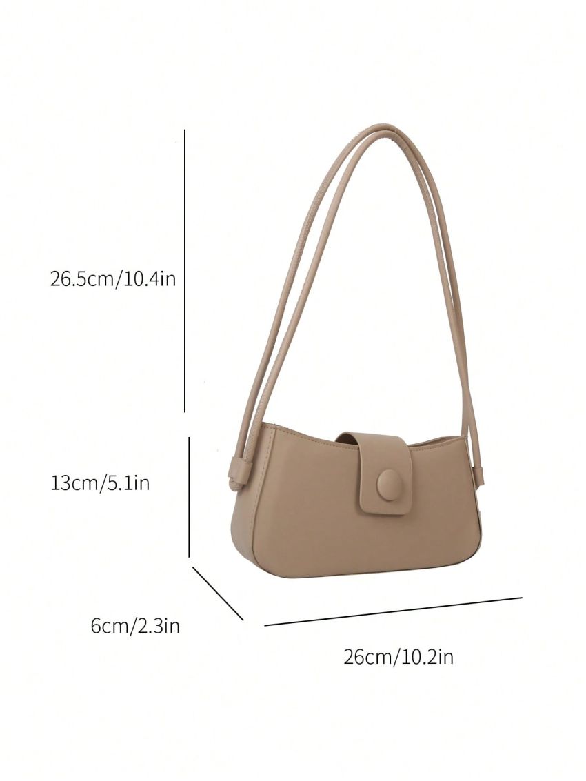 PU Baguette Bag Solid Color Metal Decor Medium