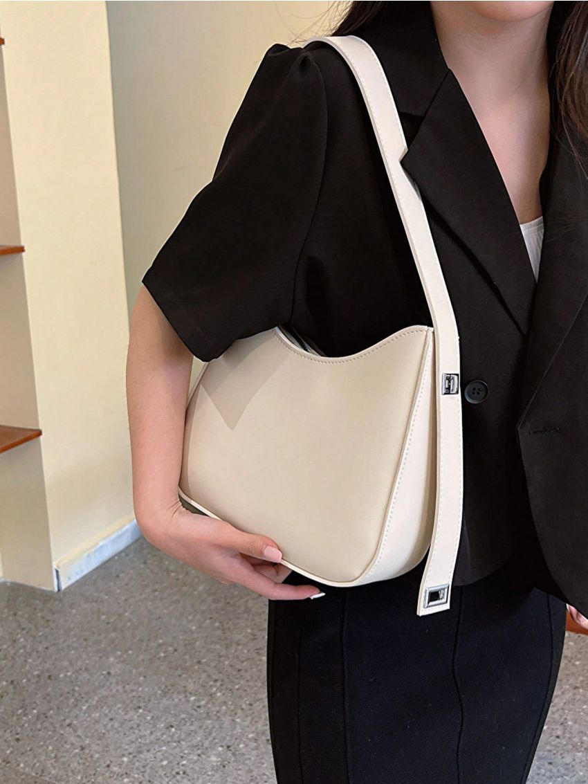 Beige Hobo Bag Minimalist Adjustable Strap PU