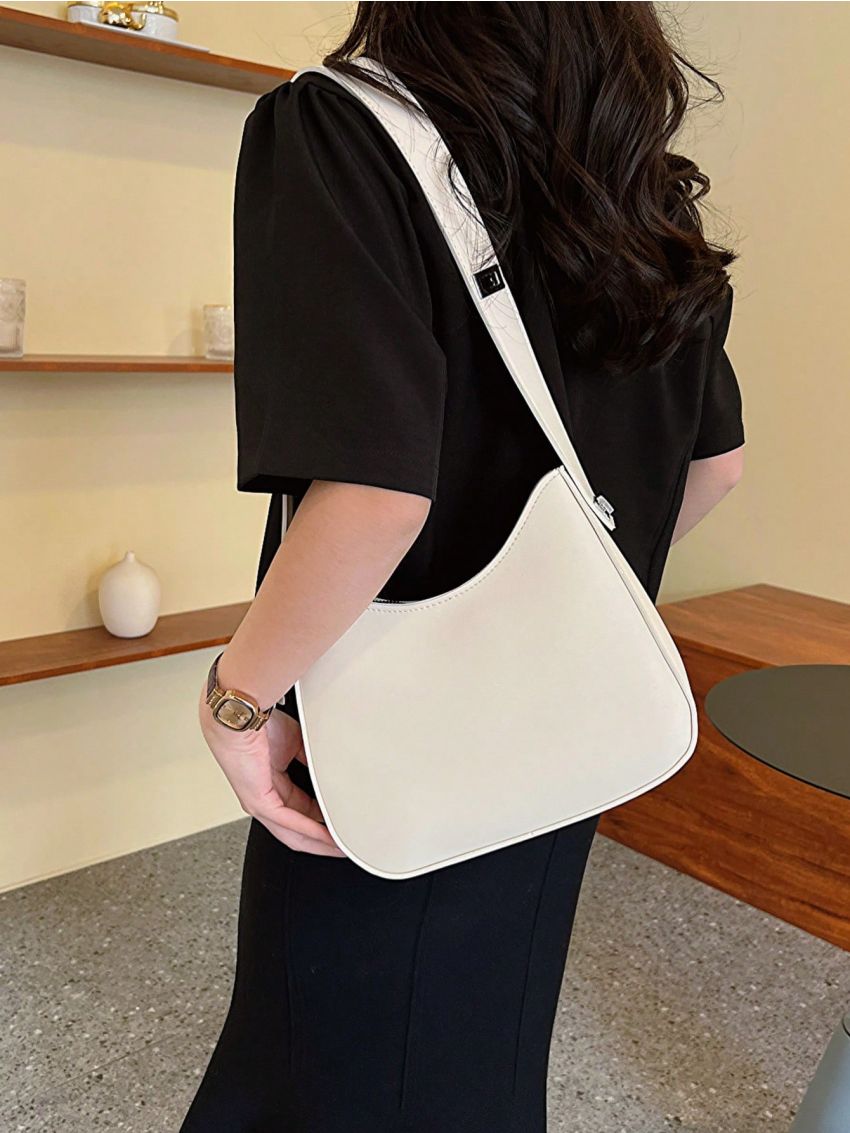 Beige Hobo Bag Minimalist Adjustable Strap PU