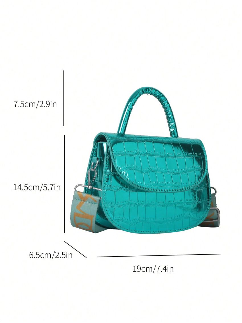 Mini Flap Saddle Bag Funky Metallic Crocodile Embossed Adjustable Strap PU