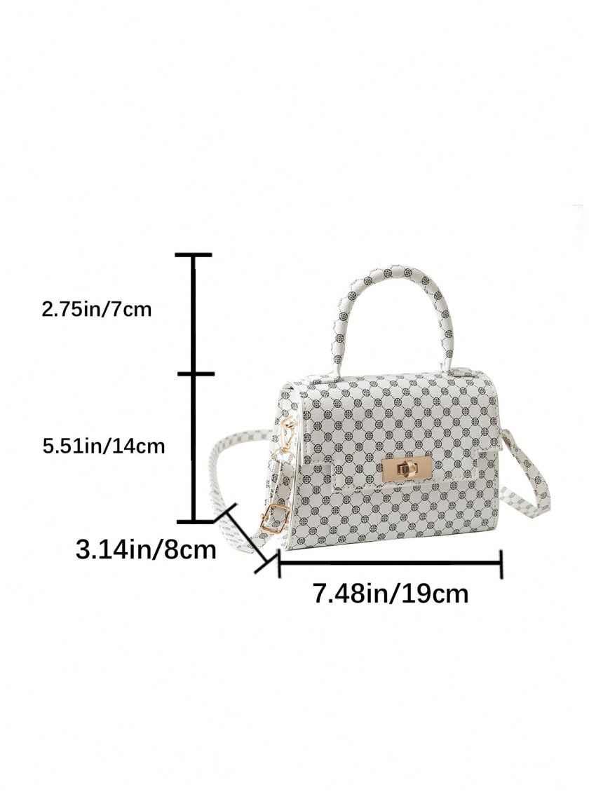 Mini Flap Square Bag Fashionable Geometric Pattern Turn-lock Top Handle PU
