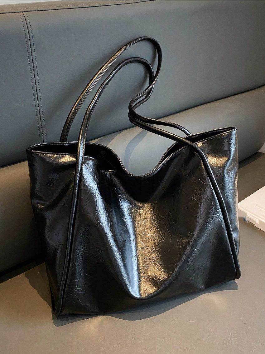 Black Shoulder Tote Bag PU Large Capacity