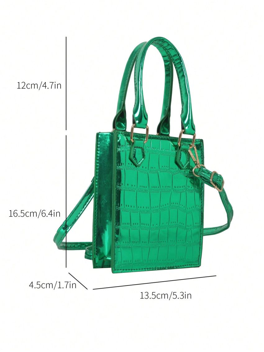 Mini Square Bag Crocodile Embossed Metallic PU Funky