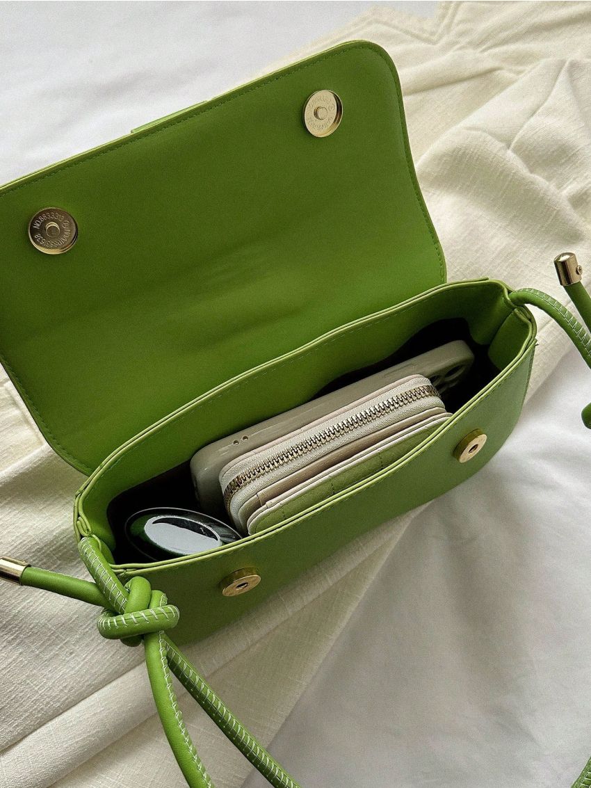 Metal Decor Baguette Bag Flap PU Beige