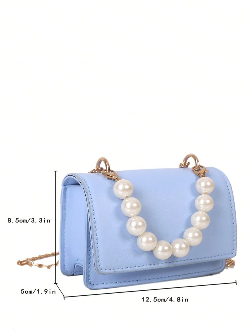 Mini Square Bag Faux Pearl Decor Flap PU