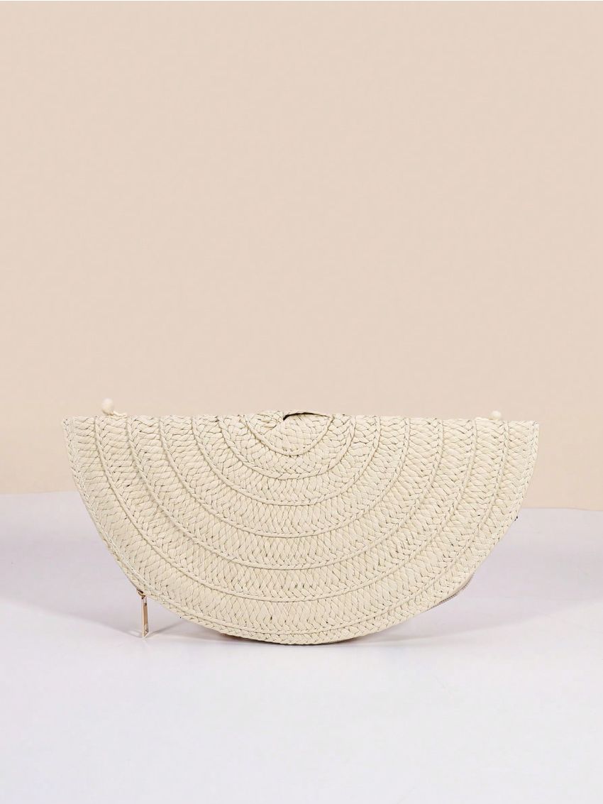 Pom Pom & Tassel Decor Straw Bag Vacation Zipper