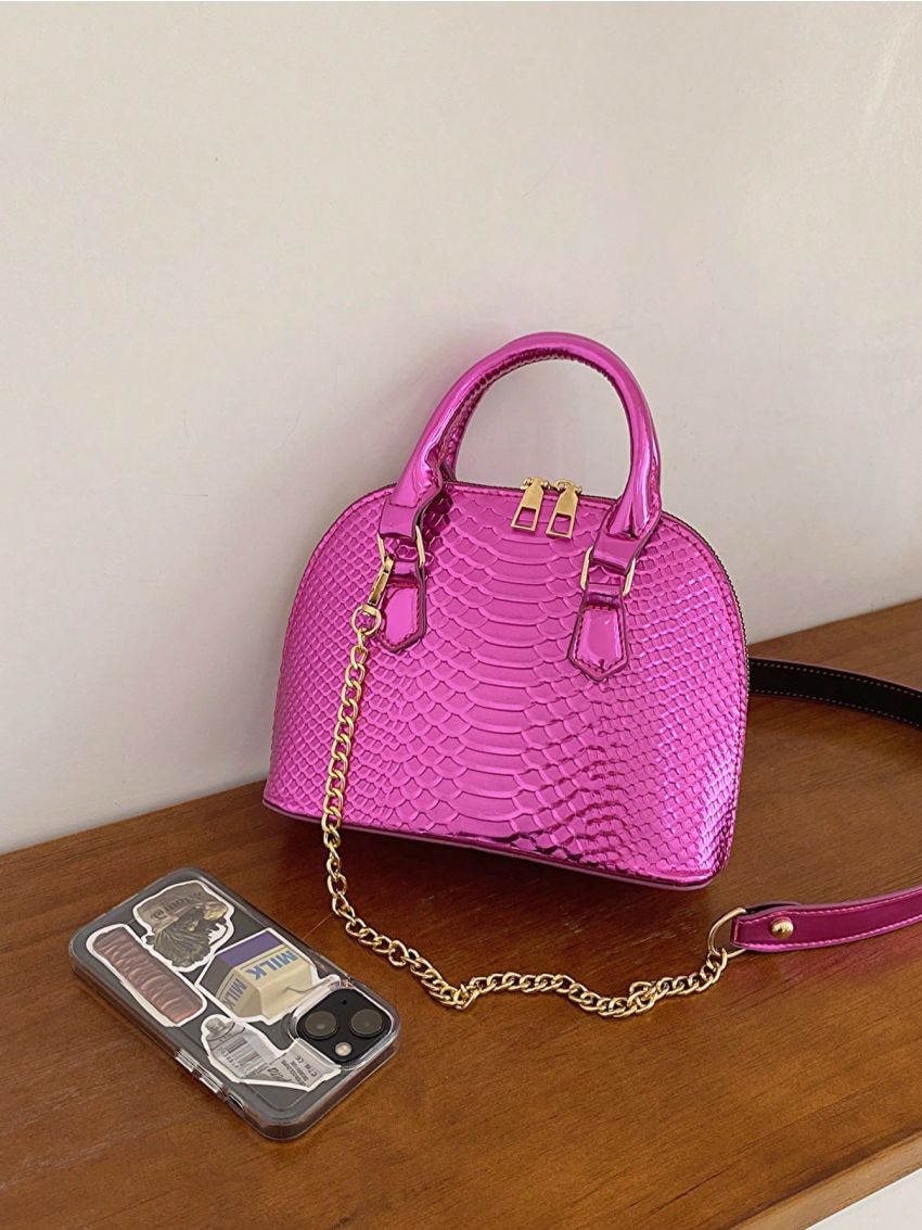 Mini Dome Bag Snakeskin Embossed Metallic PU Funky